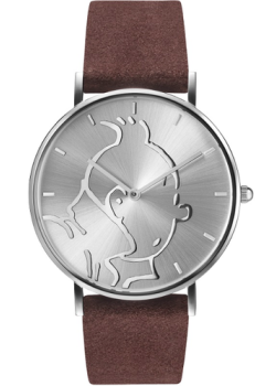 MONTRE - TINTIN - CLASSIC - « S » - CADRAN ARGENT - BRACELET BRUN