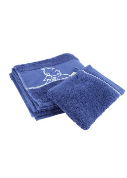 SERVIETTE (50X100) & GANT DE DOUCHE (15X21) - TINTIN -  COULEUR INDIGO